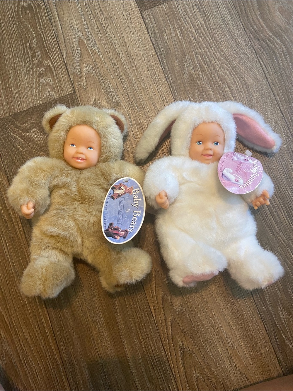 Plush Baby Doll Pair in White Bunny and Brown Bear Costumes